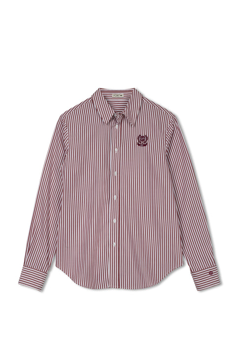 Point Button Up Blouse in Cabernet Stripe