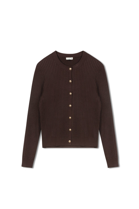 Point Twisted Cable Cardi in Chocolate