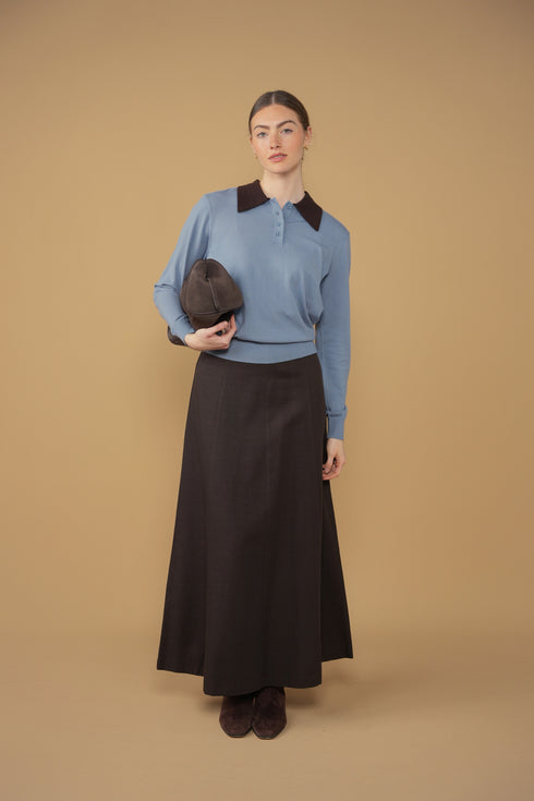 Point Contrast Polo in Windward Blue & Chocolate