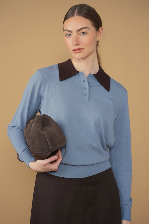 Point Contrast Polo in Windward Blue & Chocolate