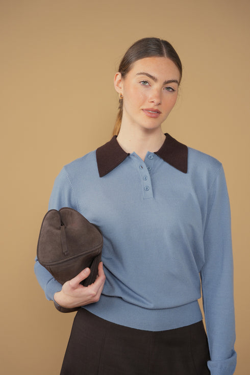 Point Contrast Polo in Windward Blue & Chocolate