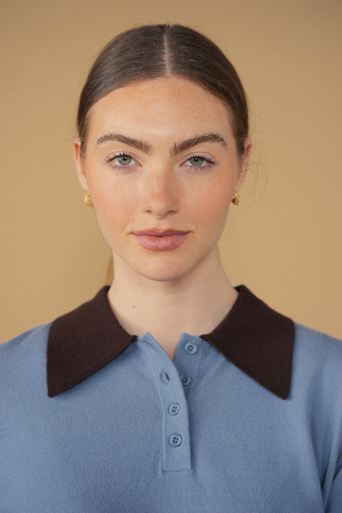 Point Contrast Polo in Windward Blue & Chocolate
