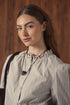 Point Ruffle Blouse in Tan Stripe