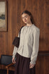 Point Ruffle Blouse in Tan Stripe