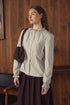Point Ruffle Blouse in Tan Stripe