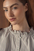 Point Ruffle Blouse in Tan Stripe