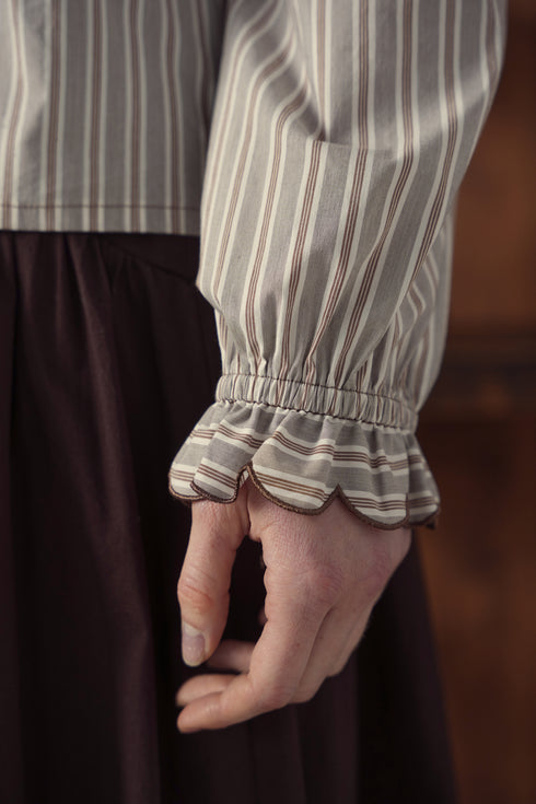 Point Ruffle Blouse in Tan Stripe
