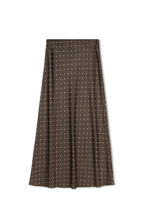 Point Satin A-Line Slip Skirt in Chocolate Foulard