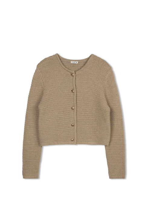 Point Boxy Knit Cardigan in Taupe Melange