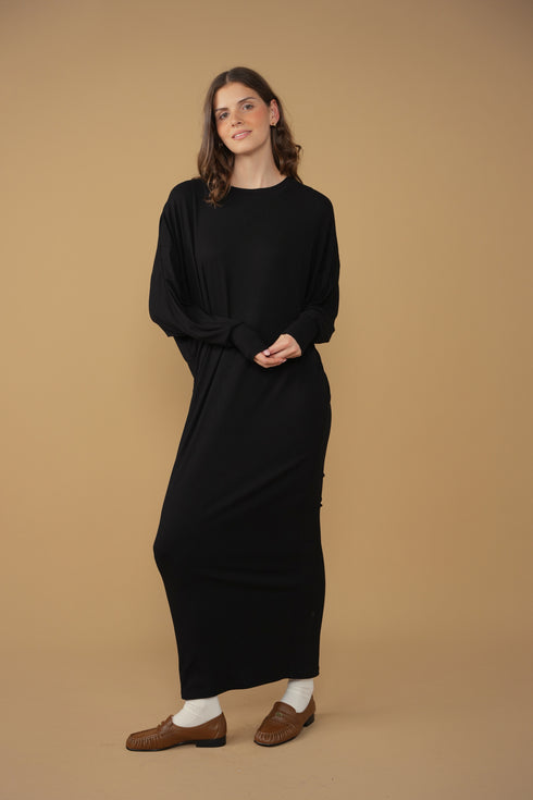 Point Black Ribbed Dolman Dress