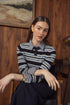 Point Striped Henley in Navy Multi Stripe