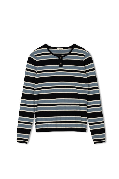Point Striped Henley in Navy Multi Stripe