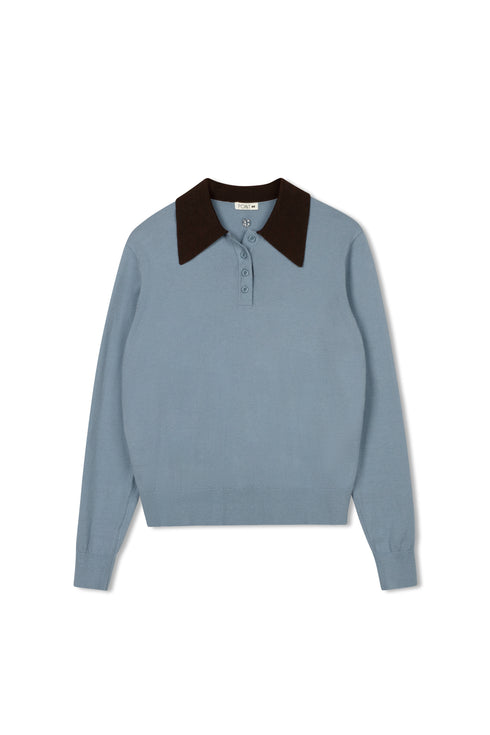 Point Contrast Polo in Windward Blue & Chocolate