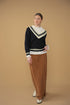 Point Preppy V-Neck Sweater in Navy & Cream