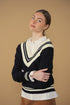 Point Preppy V-Neck Sweater in Navy & Cream
