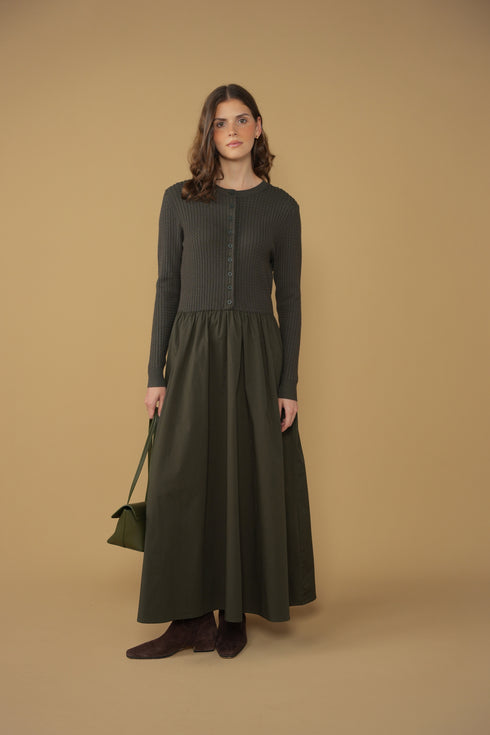 Point Cable Twofer Dress in Hunter