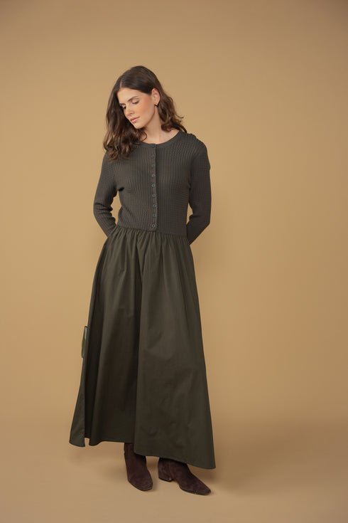 Point Cable Twofer Dress in Hunter