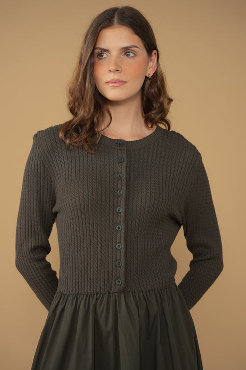 Point Cable Twofer Dress in Hunter