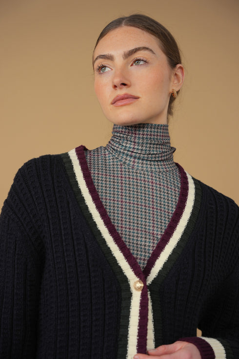 Point Cable Cardi in Navy Combo