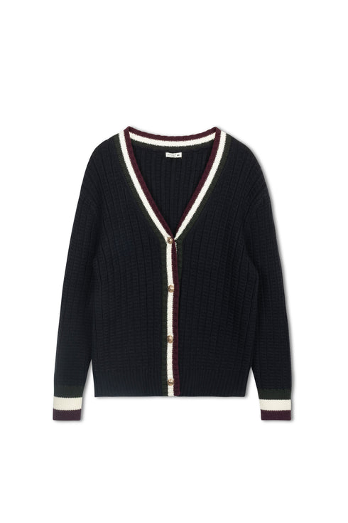 Point Cable Cardi in Navy Combo