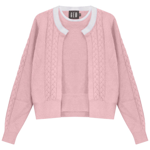 Gem Mohair Cable Sweater Set in Pink