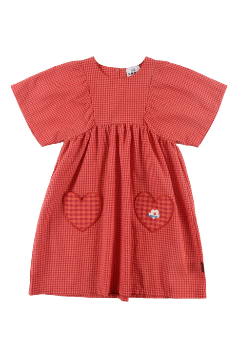 Loud Red Checked Dress with Heart Pockets