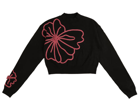 HEV Cable Embroidered Flower Knit