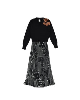 Ava and Lu Geometric Pleated Slip Dress & Sweater