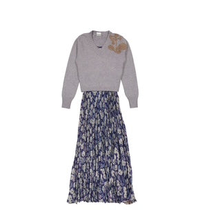 Ava and Lu Grey Floral Slip Dress & V Neck Sweater