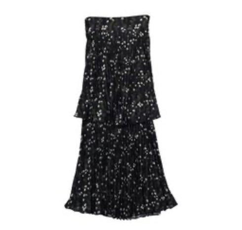 Ava and Lu Black Floral Buds Layered Skirt Set