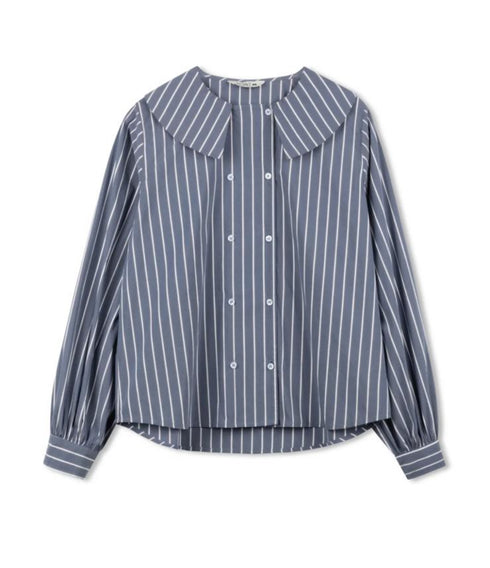 Point Double Breasted Button Up Blouse in Navy Stripe