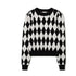Point Puff Sleeve Jacquard Sweater in Black Argyle