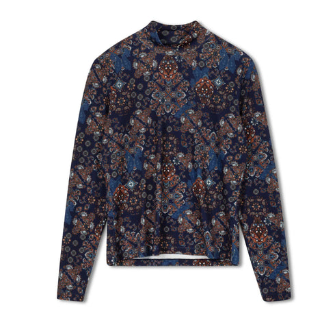 Point Printed Mock Neck Top in Medallion Print
