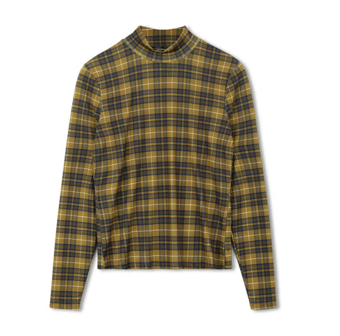 Point Printed Mock Neck Top in Varsity Plaid