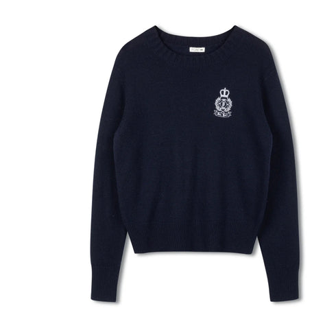 Point Fine Knit Crew Melange Sweater in Navy