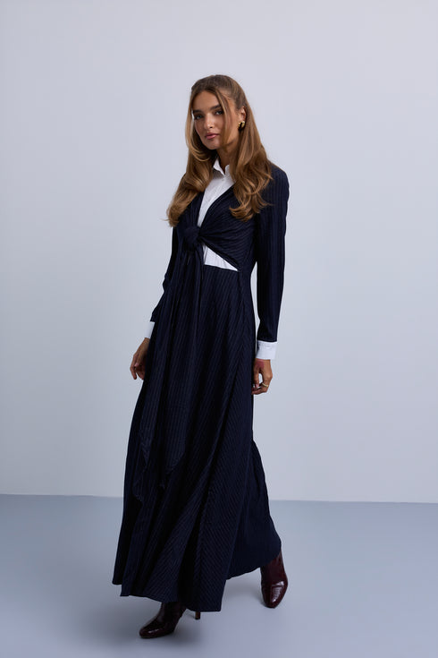 Noir Pinstripe Wrap Dress