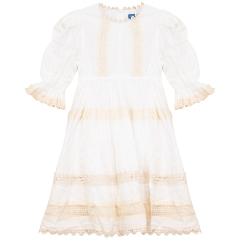 Pompomme Cream Lace Trimmed Dress
