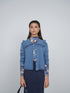 Point Fine Knit Ruffle Cardi in Retro Blue