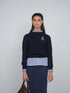 Point Fine Knit Crew Melange Sweater in Navy