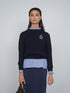 Point Fine Knit Crew Melange Sweater in Navy