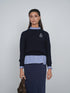 Point Fine Knit Crew Melange Sweater in Navy
