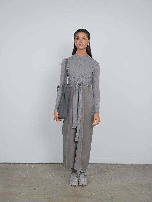 Point Mandarin Wrap Top in Grey
