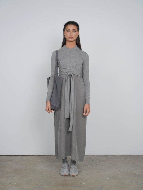 Point Mandarin Wrap Top in Grey