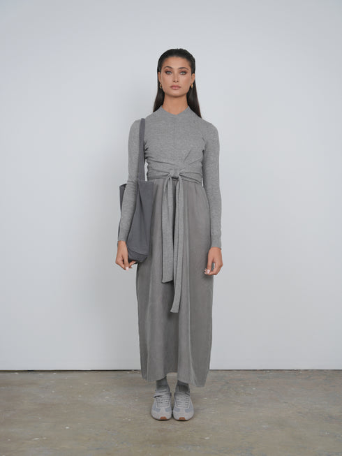 Point Mandarin Wrap Top in Grey
