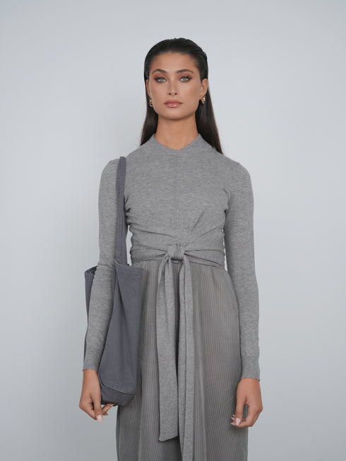 Point Mandarin Wrap Top in Grey