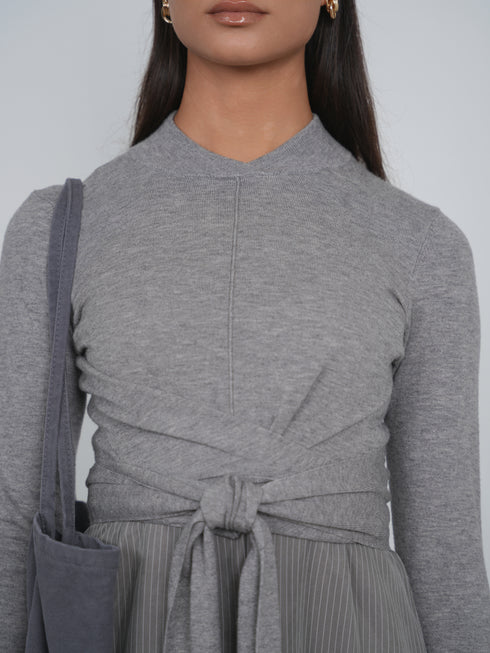 Point Mandarin Wrap Top in Grey