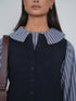 Point Double Breasted Button Up Blouse in Navy Stripe