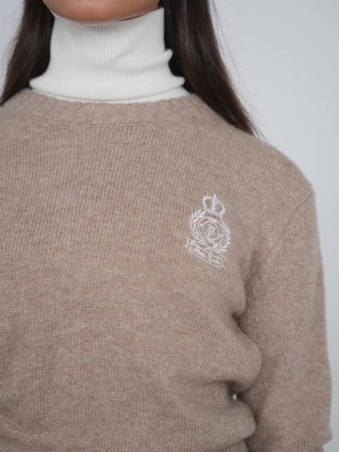 Point Fine Knit Crew Melange Sweater in Heather Brown