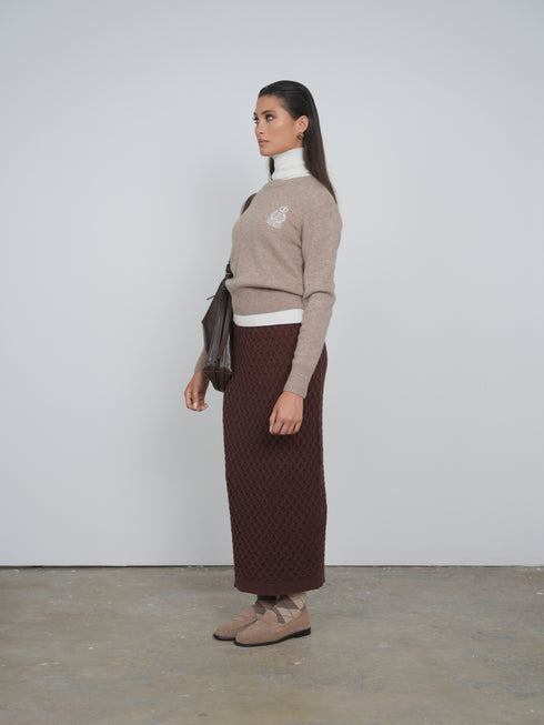 Point Fine Knit Crew Melange Sweater in Heather Brown