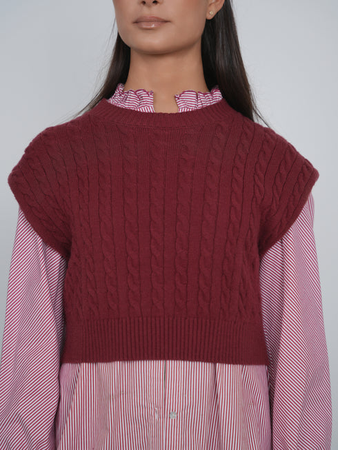 Point Ruffle Blouse in Syrah Stripe